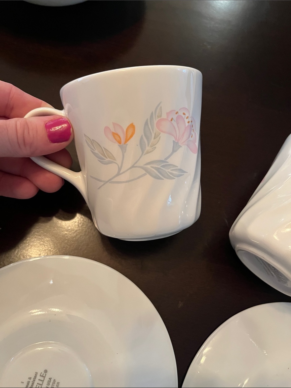 Set Corelle Cups and Saucers Pink Trio Pattern - Picture 8 of 8